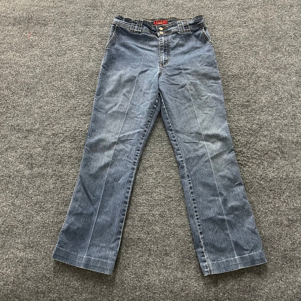 Zena Jeans Denim Pants Womens Size 12 Blue High Rise Straight Leg Seam Front